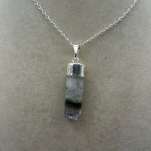 Amethyst and Agate Cylinder Pendant on Box Chain